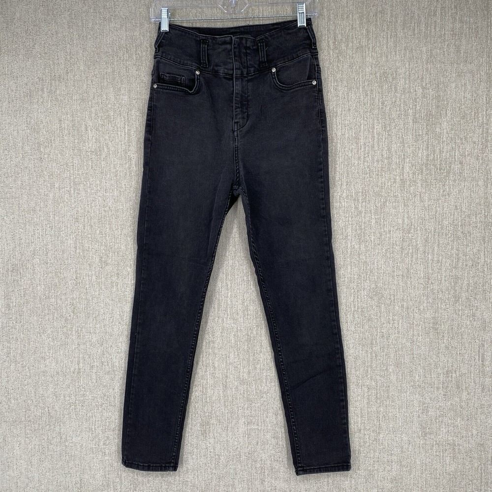 Free People We The Free High Rise Busted Skinny Jean 28 Black Denim Corset Waist